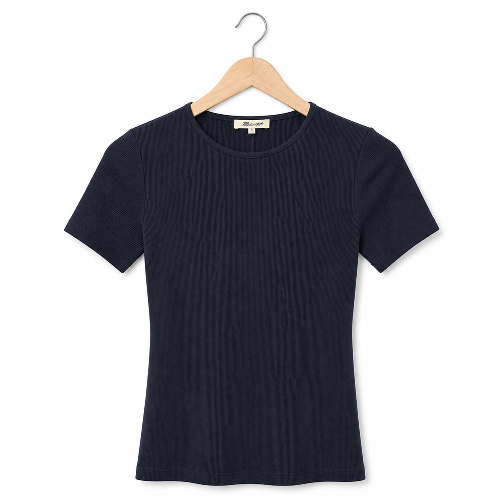 Madewell The 9-9 Tee Womens Size XS Navy Blue Ribbed Crew Neck Modal Blend NWT